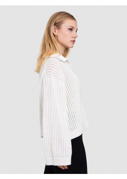 Organik Yün ve Pamuk Karışımlı Ajurlu Kazak KZK8130KEMIK fiyatları