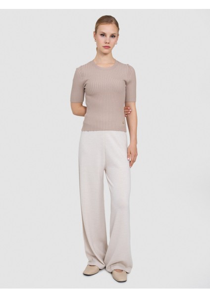 Fitilli Bisiklet Yaka Streç Kazak KZK8628BEJ