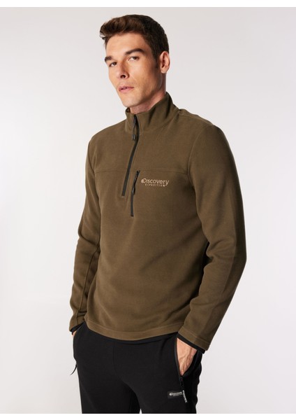 Haki Erkek Dik Yaka Basic Fit Baskılı Sweatshirt D4WM-SWT3331