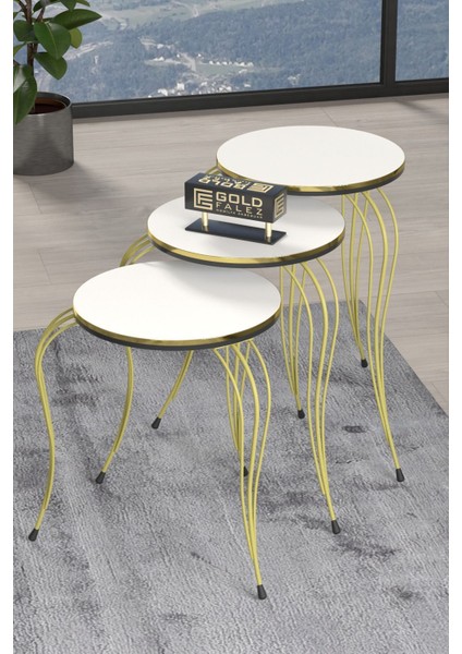 Zigon Sehpa Lükens Çift Gold Beyaz