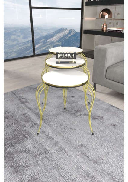 Zigon Sehpa Lükens Çift Gold Beyaz fiyatları