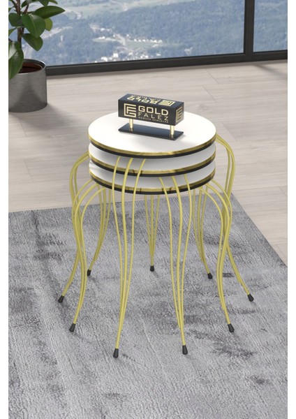 Zigon Sehpa Lükens Çift Gold Beyaz modelleri