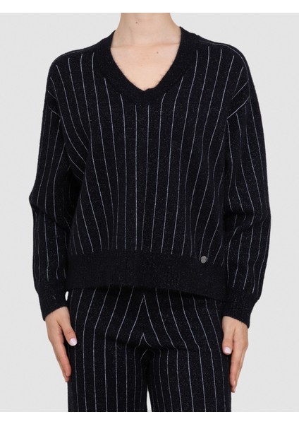 Yün Karışımlı Metalik Tüylü V Yaka Kazak KZK8348SIYAH fiyatları