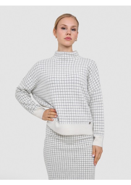 Kareli Metalik Tüylü Balıkçı Yaka Kazak KZK8332KEMIK fiyatları