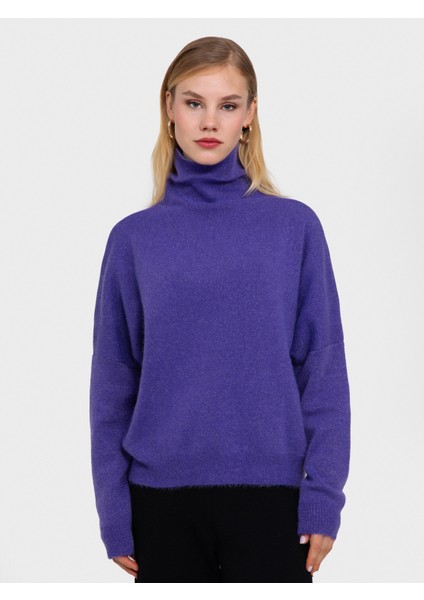 Balıkçı Yaka Metalik Tüylü Kazak KZK6186AÇIK Mor fiyatları