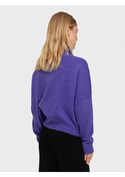 Balıkçı Yaka Metalik Tüylü Kazak KZK6186AÇIK Mor modelleri