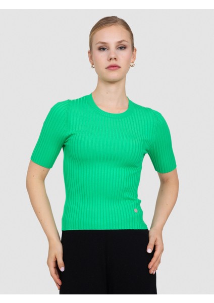 Fitilli Bisiklet Yaka Streç Kazak KZK8628YESIL