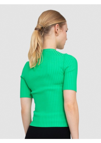 Fitilli Bisiklet Yaka Streç Kazak KZK8628YESIL