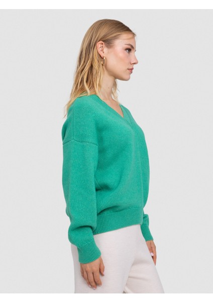 Organik Yün ve Pamuk Karışımlı V Yaka Kazak KZK6648 Yesıl modelleri