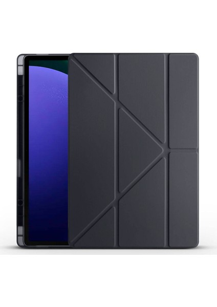 Megafox Teknoloji Samsung Galaxy Tab S10 Ultra Uyumlu Kılıf Zore Tri Folding Kalem Bölmeli Standlı Kılıf, Siyah