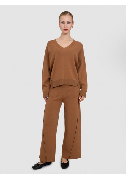 V Yaka Şerit Detaylı Kazak KZK7098CAMEL fiyatları