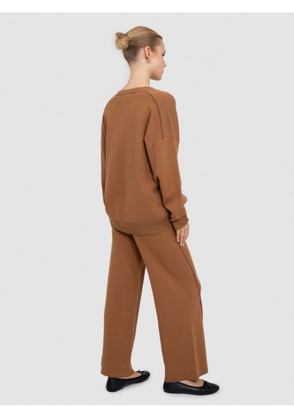 V Yaka Şerit Detaylı Kazak KZK7098CAMEL modelleri