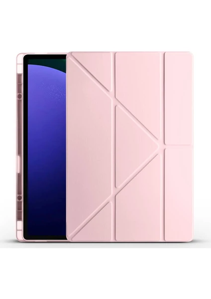 Megafox Teknoloji Samsung Galaxy Tab S10 Ultra Uyumlu Kılıf Zore Tri Folding Kalem Bölmeli Standlı Kılıf, Rose Gold