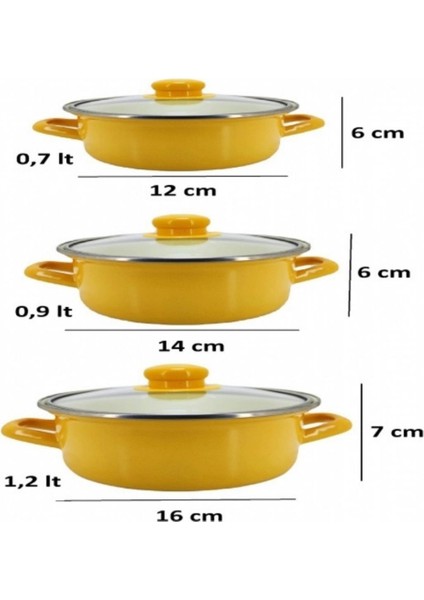 12/14/16 cm Mini Emaye Tencere Seti - Sarı