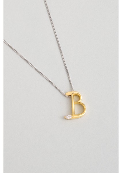 Asimetrik B Harfi 18 Ayar Beyaz ve Sarı Altın Kaplama 45 cm Gümüş Harfli Kolye fiyatları