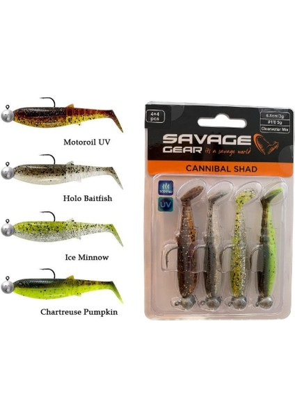 Cannibal Shad 6.8cm 3gr+5gr Clear Water 4ADET Hazır Silikon Yem Seti
