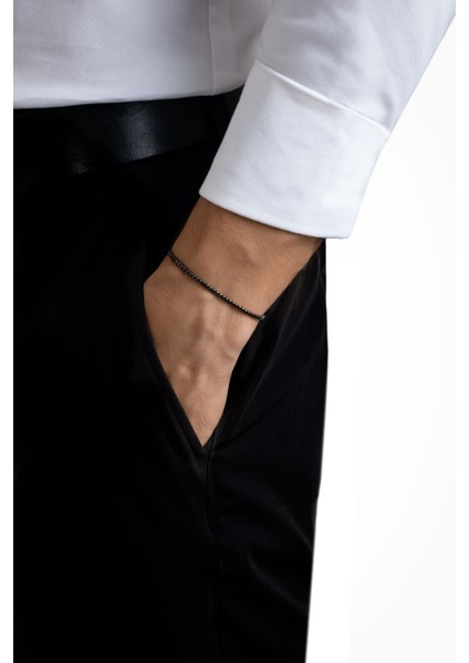 Siyah Taşli Siyah Rodyum Kaplama Unisex Gümüş Su Yolu Bileklik modelleri