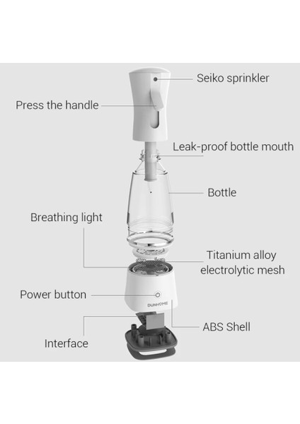 Dunhome Xt-1.3 Taşınabilir Dezenfeksiyon Suyu Üretici Elektrikli Sprey Şişesi - %99.9 Sterilizasyon Oranı ile Dezenfektan Sıvı Üretme Makinesi | 250 ml Kapasite - Beyaz fırsatları
