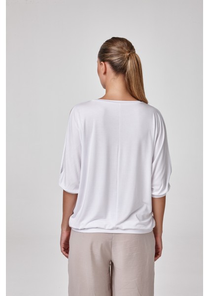 Kadın Açık Yaka Yırtmaç Kollu Bluz T-Shirt fiyatları