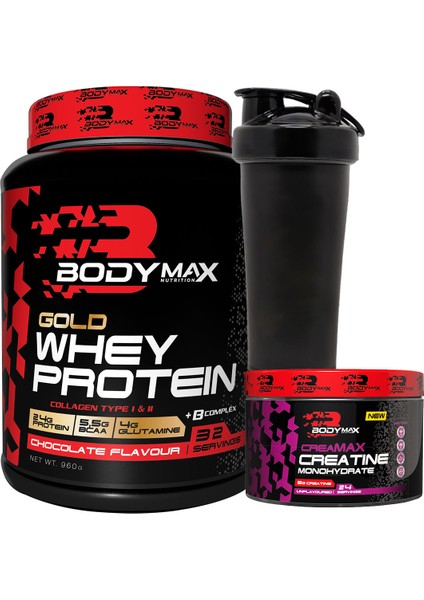 Gold Whey Protein Tozu 960 gr Çikolata Aromalı + Creamax Kreatin 120 gr + Shaker