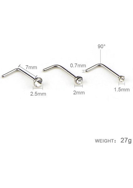60 Adet L Şekillidiamond Burun Saplama Halkaları (White) (Yurt Dışından)