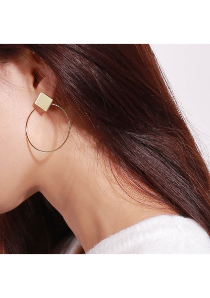 Square Round Geometric Hanging Earrings (Silver) (Yurt Dışından) modelleri