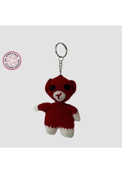 El Yapımı Amigurumi Sevimli Ayı Anahtarlık - Kırmızı