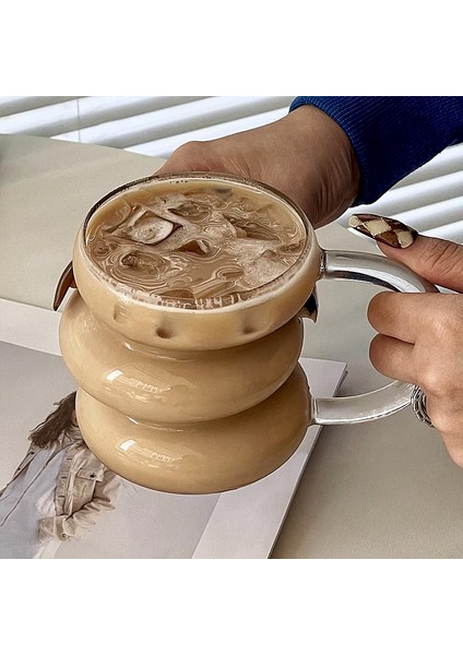 Asimetrik Halka Şekilli Borosilikat Bardak, 3 Halkalı Kulplu Kupa