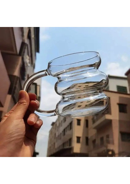 Asimetrik Halka Şekilli Borosilikat Bardak, 3 Halkalı Kulplu Kupa fiyatları