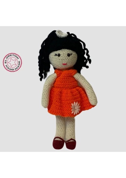 El Yapımı Amigurumi Siyah Saçlı Kız Çocuk - 33 cm