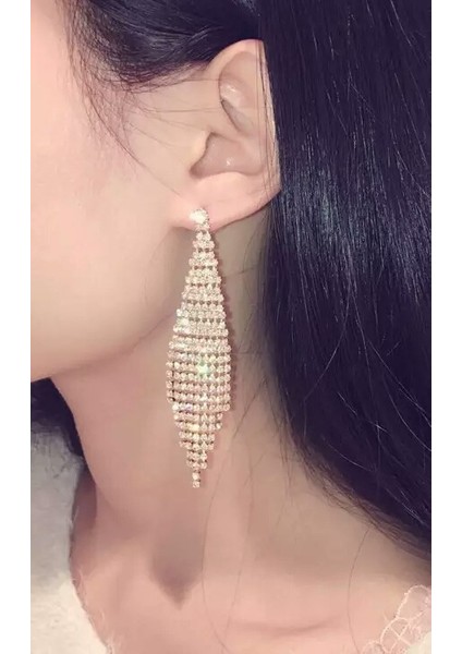 Süper Flaş Mas Kadınlar Için Iki Renkli Püskül Küpe (Gold Clip Earings) (Yurt Dışından)