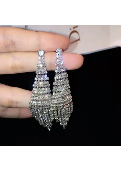 Süper Flaş Mas Kadınlar Için Iki Renkli Püskül Küpe (Silver Stud Earings) (Yurt Dışından)