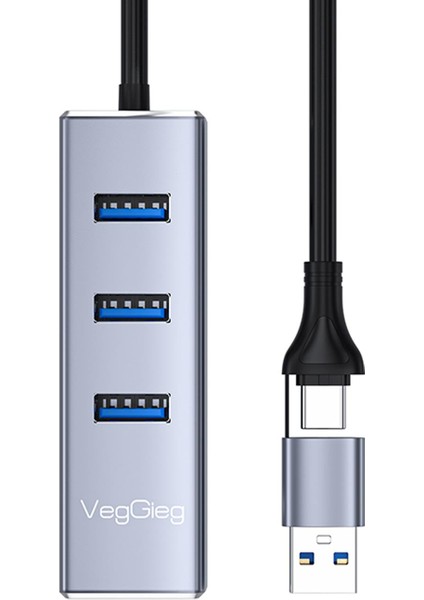 USB ve Type-C Gigabit Ethernet Adaptörü 3 Port USB 3.0 Çoklayıcı Hub