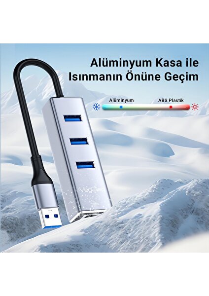 USB ve Type-C Gigabit Ethernet Adaptörü 3 Port USB 3.0 Çoklayıcı Hub