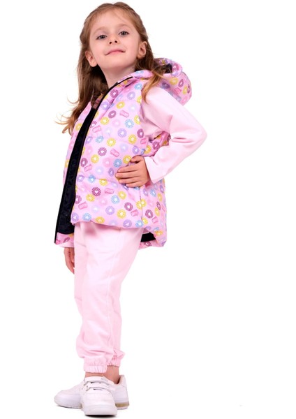 Kız Çocuk Sweet Yazılı Kapüşonlu Yelekli Takım - Pembe