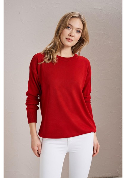 Kadın Kırmızı Bisiklet Yaka Basic Triko Kazak fiyatları