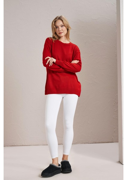 Kadın Kırmızı Bisiklet Yaka Basic Triko Kazak fırsatları