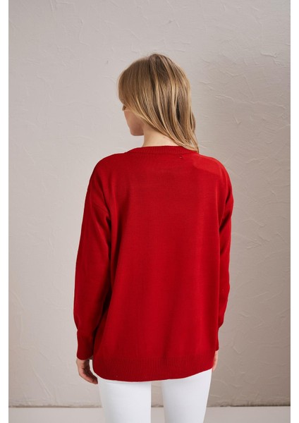 Kadın Kırmızı Bisiklet Yaka Basic Triko Kazak indirimleri