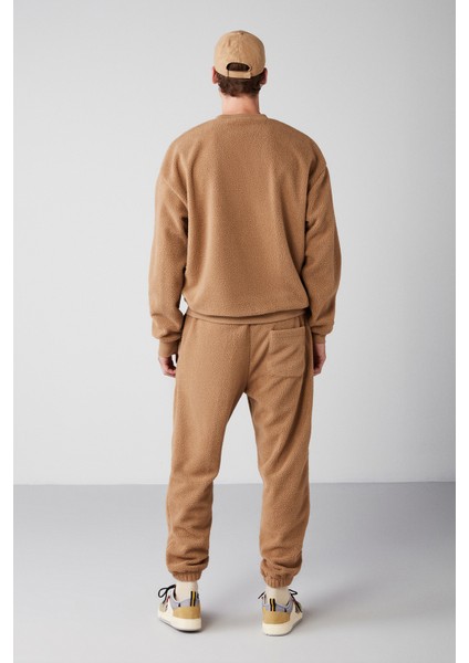 Benjamın Erkek Polar Kalın Dokulu Nakışlı Yuvarlak Yakalı Kahverengi Sweatshirt