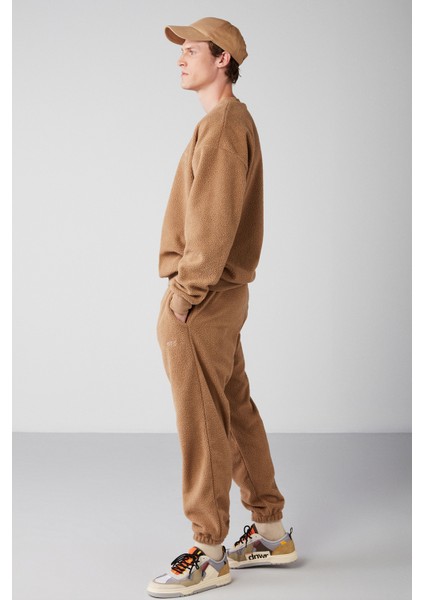 Benjamın Erkek Polar Kalın Dokulu Nakışlı Yuvarlak Yakalı Kahverengi Sweatshirt