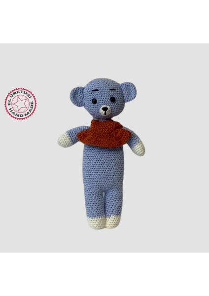 El Yapımı Amigurumi Yelekli Mavi Ayı - 27 cm