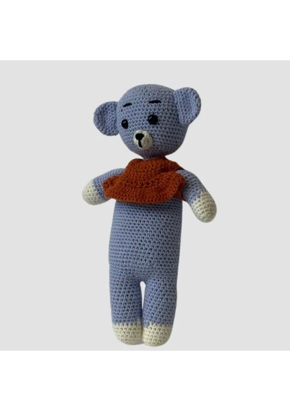 El Yapımı Amigurumi Yelekli Mavi Ayı - 27 cm