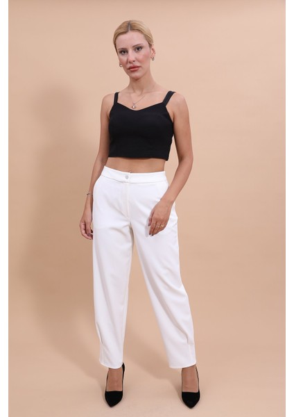 Pileli Paça Pantolon-Beyaz modelleri