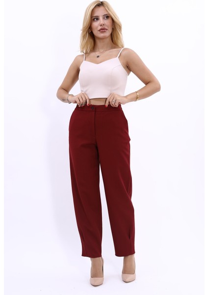 Paçası Pileli Pantolon-Bordo fırsatları