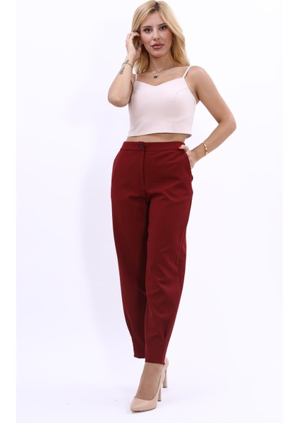 Paçası Pileli Pantolon-Bordo indirimleri