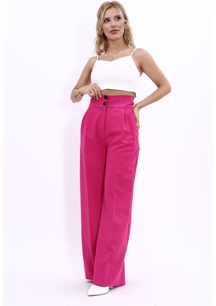 Korsaj Kemer Yüksek Bel Palazzo Pantolon-Fuşya