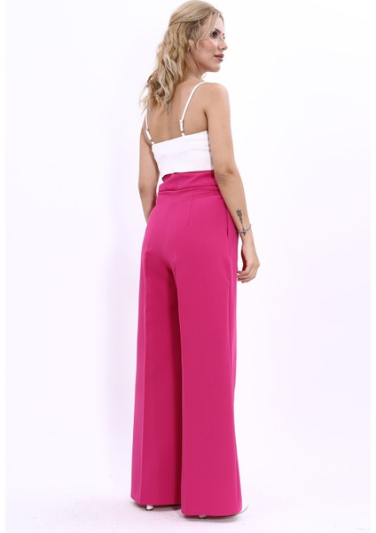 Korsaj Kemer Yüksek Bel Palazzo Pantolon-Fuşya fırsatları