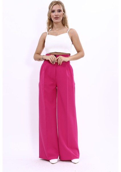 Korsaj Kemer Yüksek Bel Palazzo Pantolon-Fuşya indirimleri