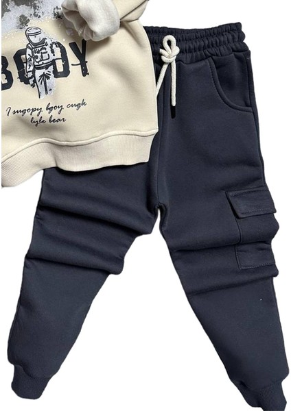 Erkek Çocuk Kapüşonlu Uzay ve Astronot Baskılı Şardonlu Siyah Eşofman Takım fırsatları