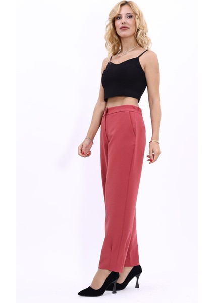 Paçası Pileli Pantolon-Kiremit